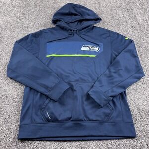 Seattle Seahawks Hoodie Men Large Navy Nike Therma Fit Pullover NFL